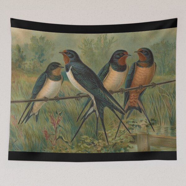 Item preview, Vintage Painting of Swalows - 1905 designed and sold by w-world-life-co.