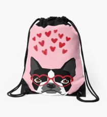 Boston Terrier head love hearts valentines day dog breed must have gifts Drawstring Bag