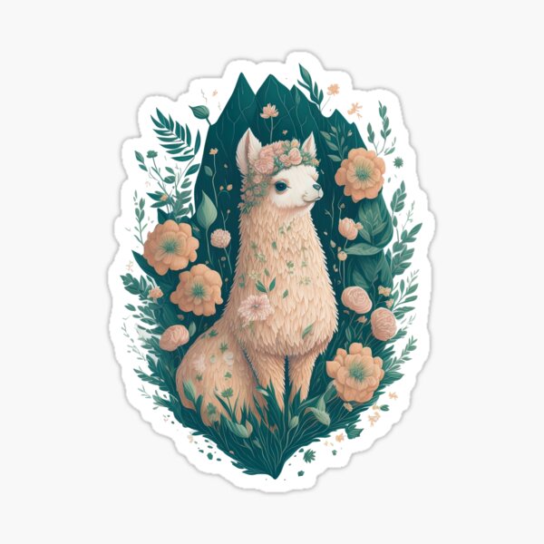 Floral Alpaca Portrait Sticker