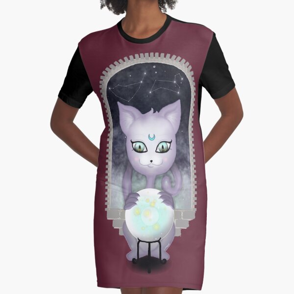 Mystic Miku | Crystal Ball & Zodiac | Wine Red Graphic T-Shirt Dress