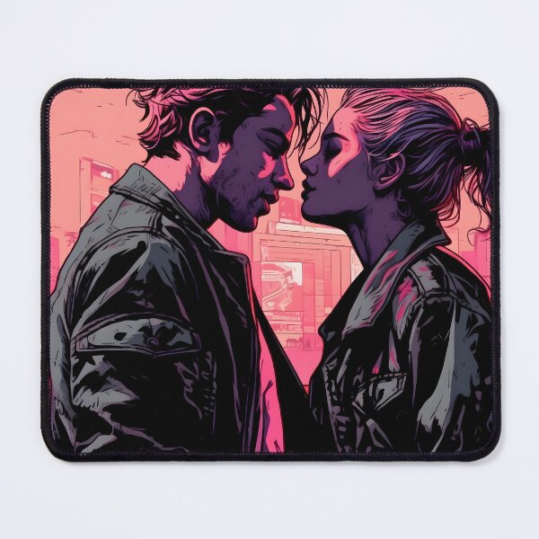 Item preview, 90s rocker pair, blond and wild, leather-clad in comic style, a passionate kiss to reconcile designed and sold by SingularityGeek.