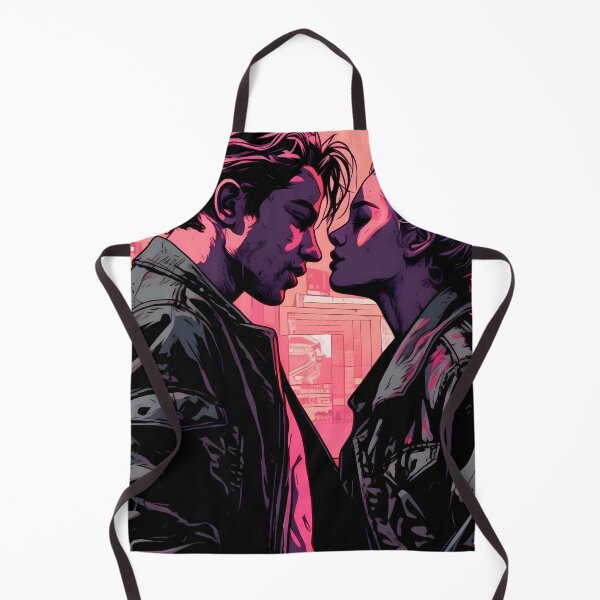 Item preview, 90s rocker pair, blond and wild, leather-clad in comic style, a passionate kiss to reconcile designed and sold by SingularityGeek.
