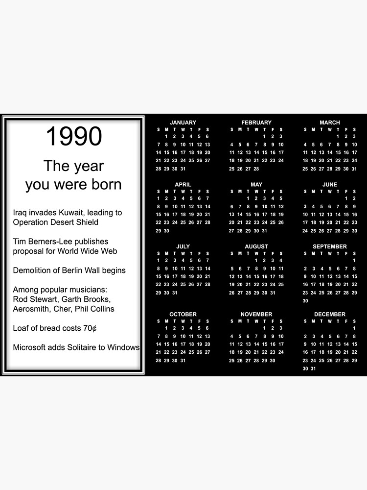 "Happy Birthday Born in 1990 Calendar Poster" Poster for Sale by