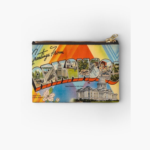 Item preview, Greetings from Arkansas. This digitally restored 1930's era vintage postcard is perfect gift for the Arkansas AR lover and features many historic landmarks. designed and sold by BBTravels.