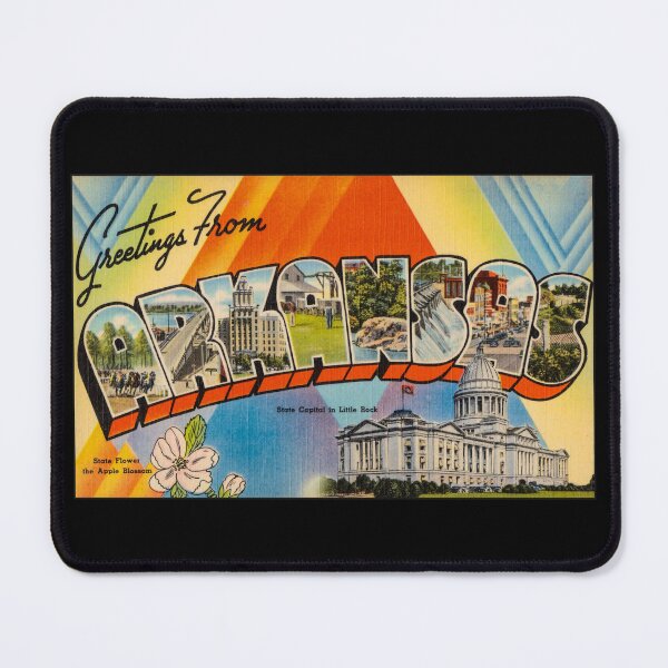 Item preview, Greetings from Arkansas. This digitally restored 1930's era vintage postcard is perfect gift for the Arkansas AR lover and features many historic landmarks. designed and sold by BBTravels.
