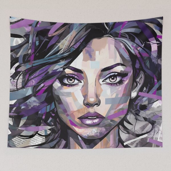 Item preview, Beautiful girl face portrait mixed with newspaper clippings designed and sold by SingularityGeek.