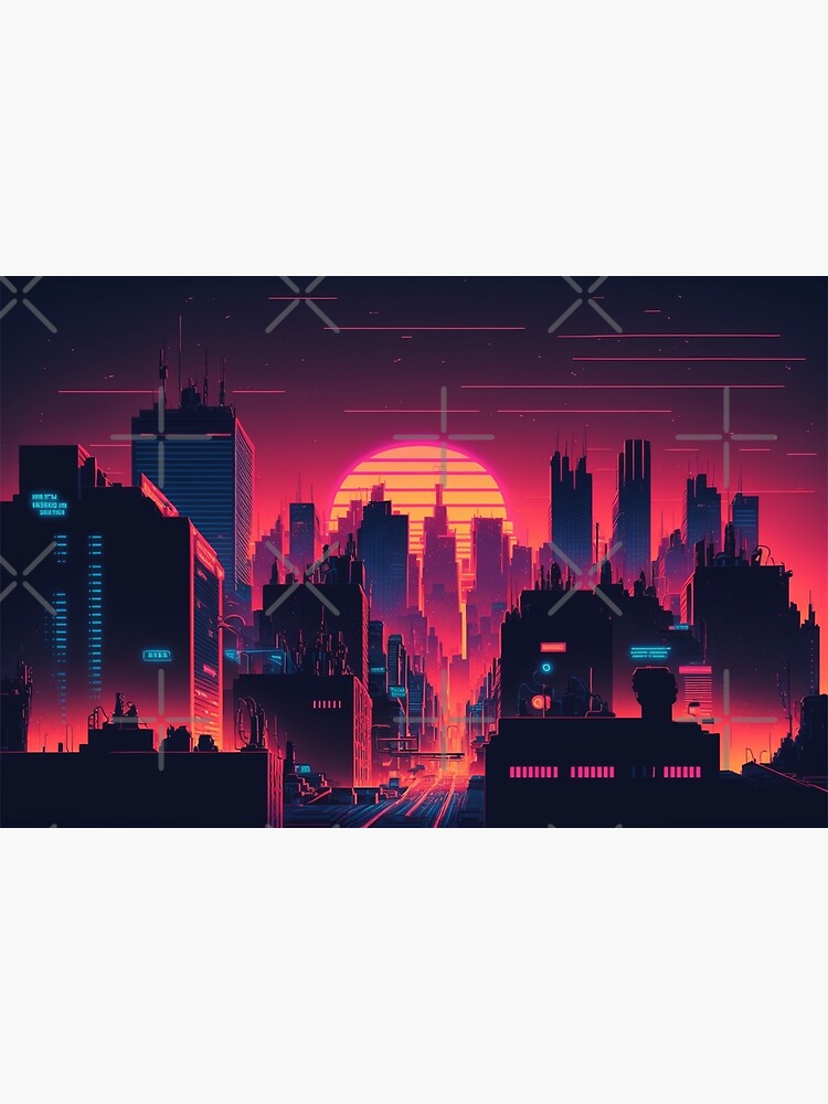 Retro-Futuristic Car Driving Through City Towards Synthwave Sun  Throw  Pillow for Sale by Nightarcade