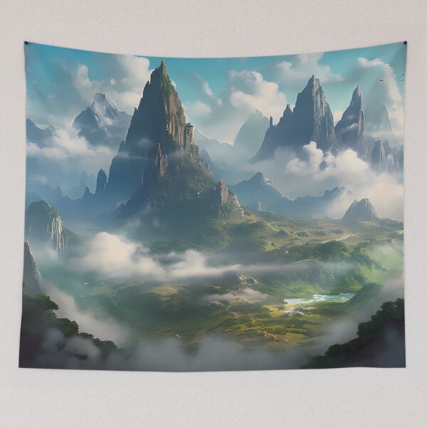 Item preview, Beautiful green landscape surrounded by high mountains designed and sold by SingularityGeek.
