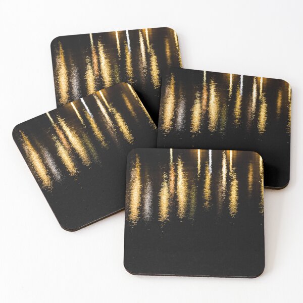 Item preview, Abstract night lights sea shiny gold black water Photo glistening sea reflection shiny colors designed and sold by PLdesign.