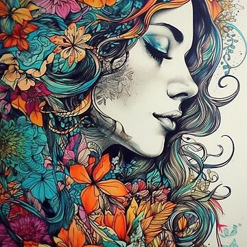 Floral Beauty: Colourful Face Drawing