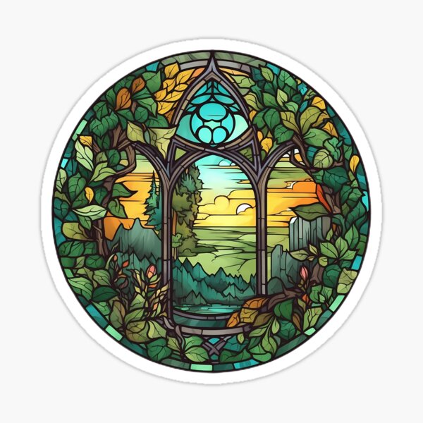 Item preview, Golden Hour in the Elven Woodlands Stained Glass designed and sold by DeliriousHope.