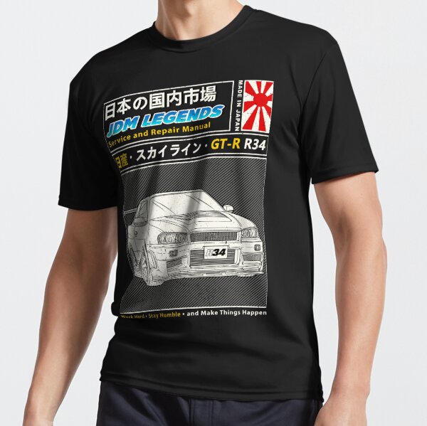 Nippon JDM Nissan Skyline GT-R R34  Active T-Shirt for Sale by Navin  Guyvit