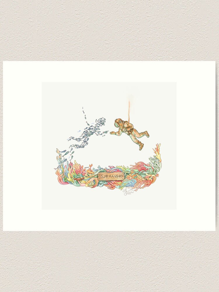 Thumbnail 1 of 3, Art Print, The diver and the fish designed and sold by AmisArt.