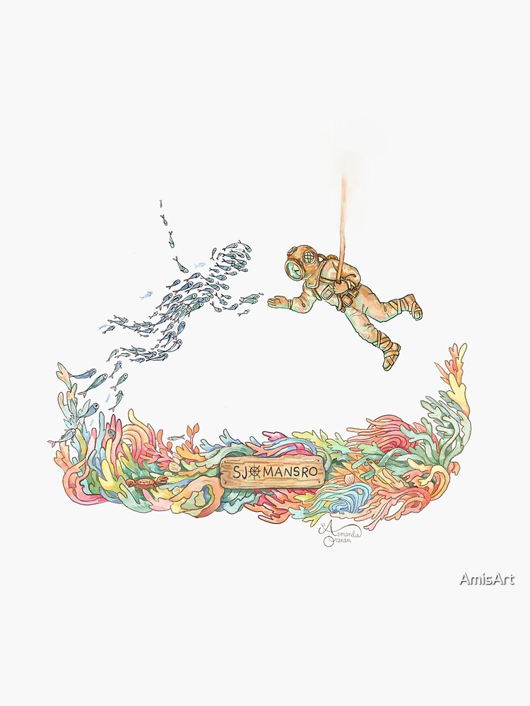 Thumbnail 3 of 3, Art Print, The diver and the fish designed and sold by AmisArt.