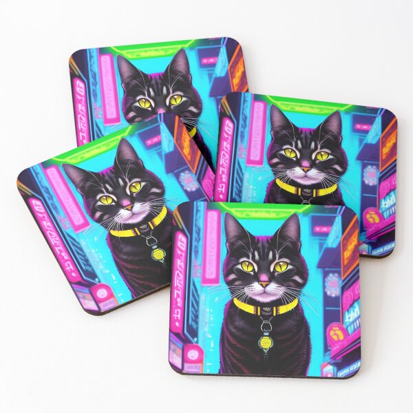 Item preview, Colorful Futuristic Cyber Cat Neon Ai Art CyberpunkStyle designed and sold by CyberArtWorld.