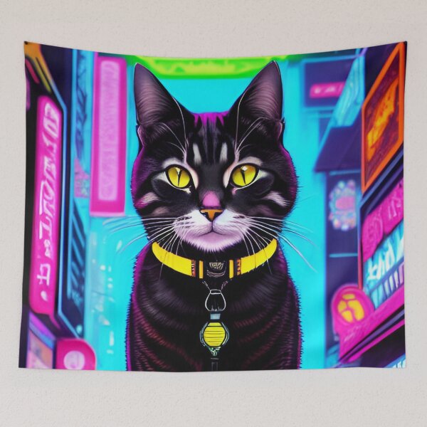 Item preview, Colorful Futuristic Cyber Cat Neon Ai Art CyberpunkStyle designed and sold by CyberArtWorld.