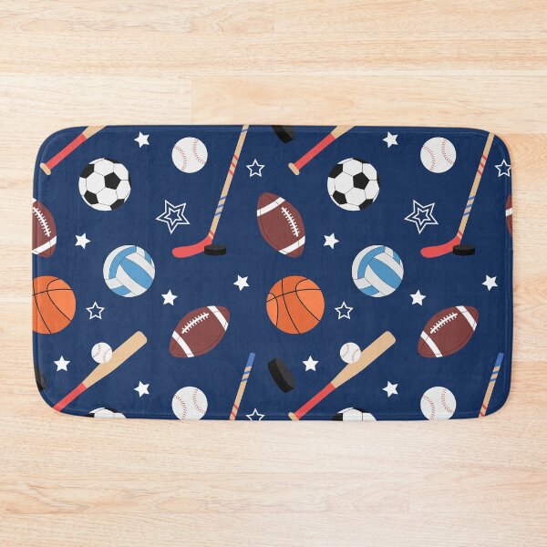 Item preview, Kids Sports Equipment Pattern on Blue designed and sold by sweetbelle.