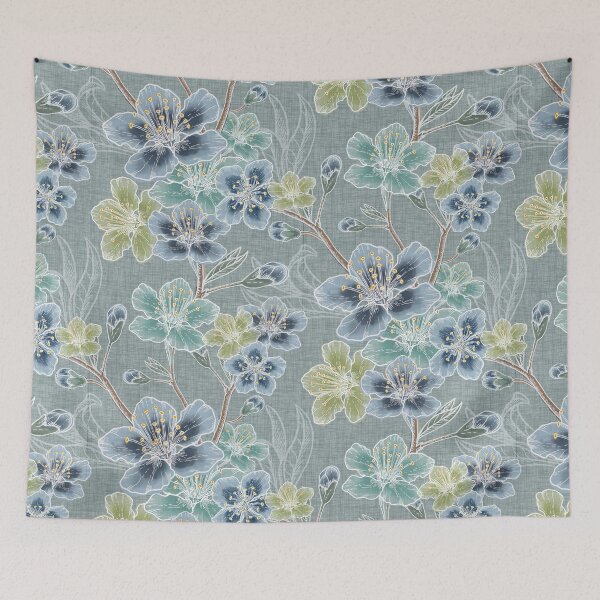 Item preview, New Romantic Watercolor floral pattern, linen texture designed and sold by Katj-A-Studio.