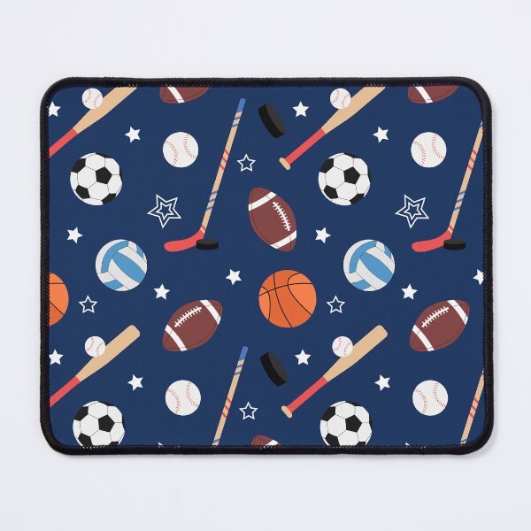 Item preview, Kids Sports Equipment Pattern on Blue designed and sold by sweetbelle.