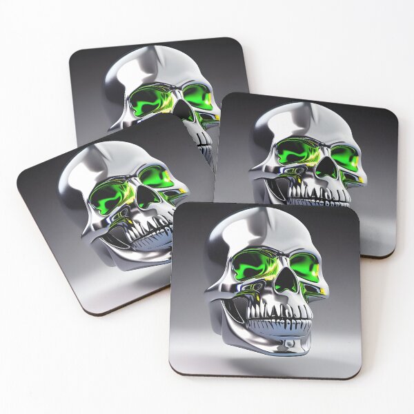 Item preview, Shiny silver skull with green eyes, Ai Generated Art  designed and sold by ACC .
