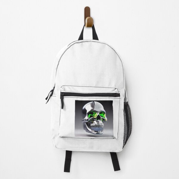 Item preview, Shiny silver skull with green eyes, Ai Generated Art designed and sold by ACC .