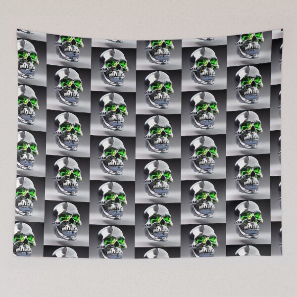 Item preview, Shiny silver skull with green eyes, Ai Generated Art  designed and sold by ACC .