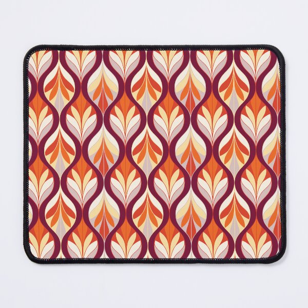 Item preview, Mid-century modern colorful ogee pattern with organic leaves - soft orange, white, yellow, maroon, dove grey designed and sold by Arubi-Art.