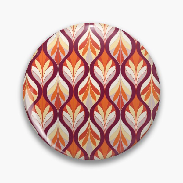 Item preview, Mid-century modern colorful ogee pattern with organic leaves - soft orange, white, yellow, maroon, dove grey designed and sold by Arubi-Art.