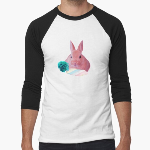 Pink Rabbit with carrot marshmellow by Alice Monber Baseball ¾ Sleeve T-Shirt