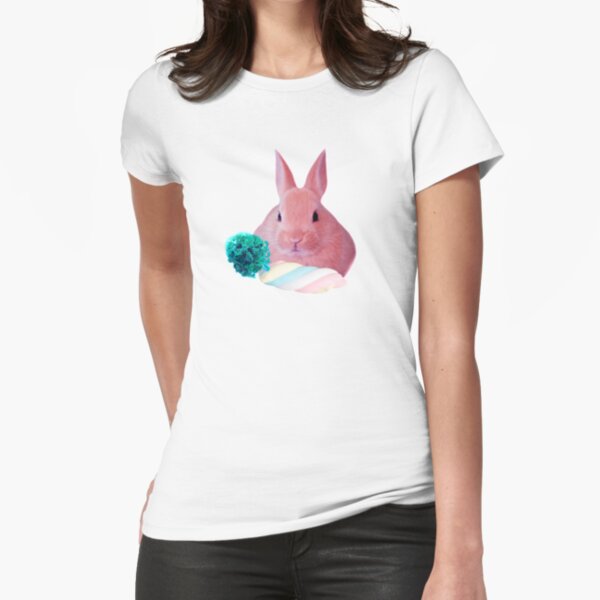 Pink Rabbit with carrot marshmellow by Alice Monber Fitted T-Shirt