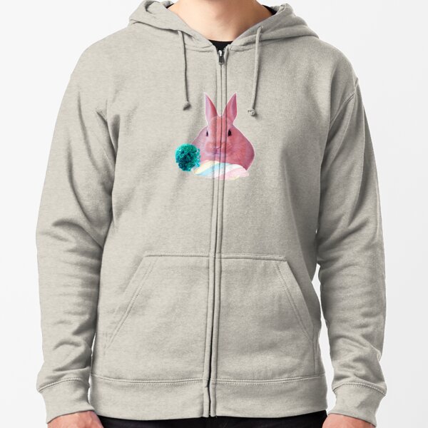 Pink Rabbit with carrot marshmellow by Alice Monber Zipped Hoodie