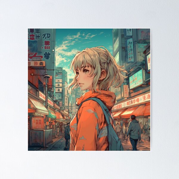Item preview, anime girl in Tokio city designed and sold by printsandpixels.