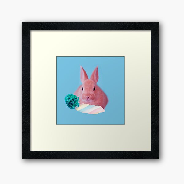 Pink Rabbit with carrot marshmellow by Alice Monber Framed Art Print