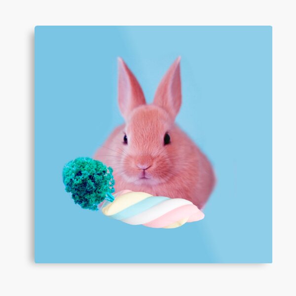Pink Rabbit with carrot marshmellow by Alice Monber Metal Print