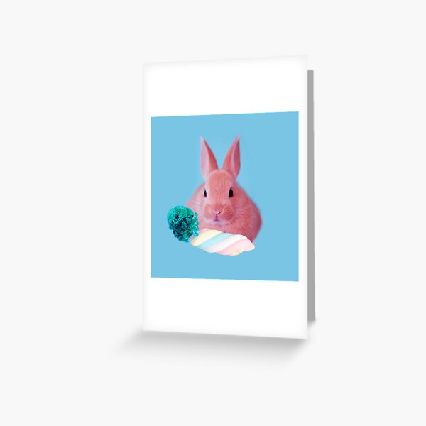 Pink Rabbit with carrot marshmellow by Alice Monber Greeting Card