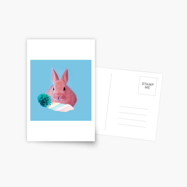 Pink Rabbit with carrot marshmellow by Alice Monber Postcard