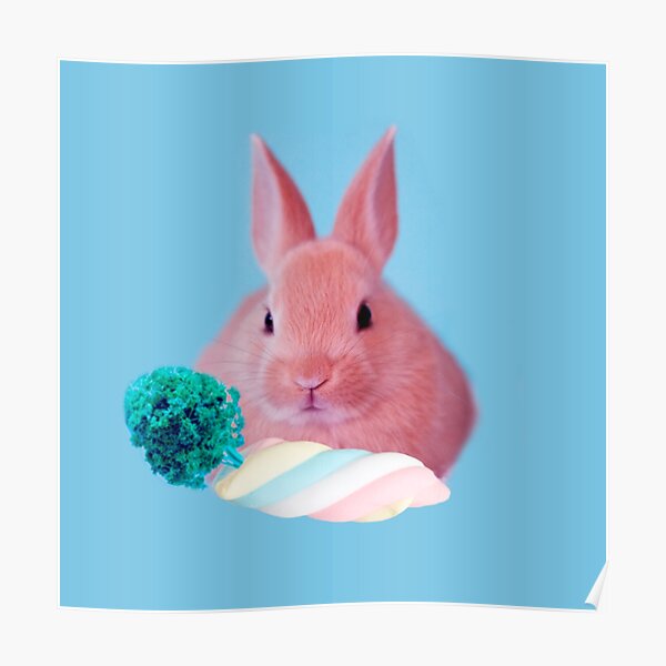 Pink Rabbit with carrot marshmellow by Alice Monber Poster