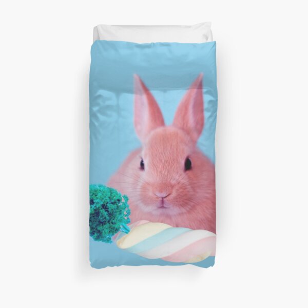 Pink Rabbit with carrot marshmellow by Alice Monber Duvet Cover