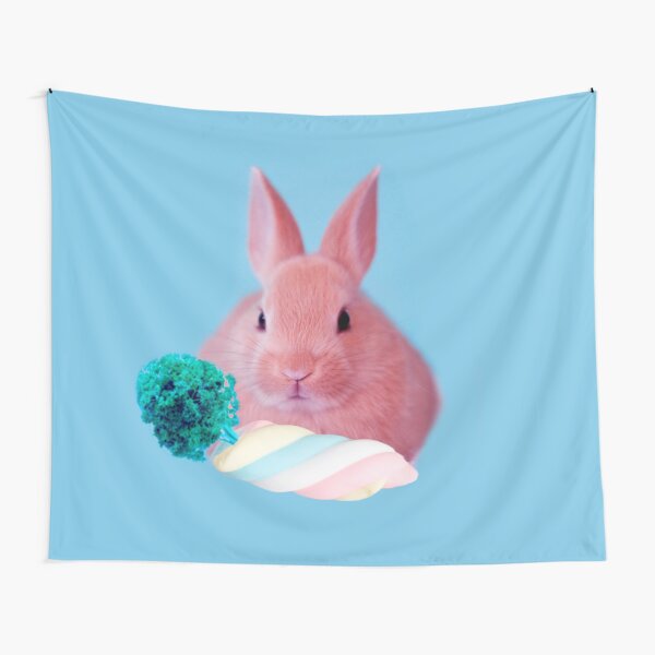 Pink Rabbit with carrot marshmellow by Alice Monber Tapestry