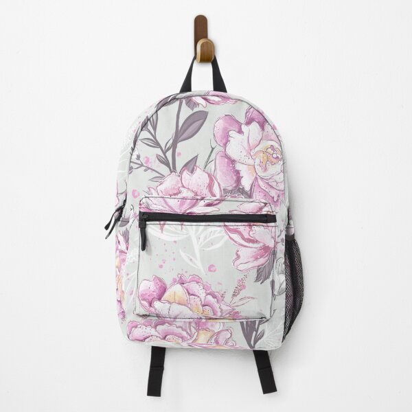 Item preview, Floral Print Pink flowers Gray background Pillow designed and sold by LLdreams.