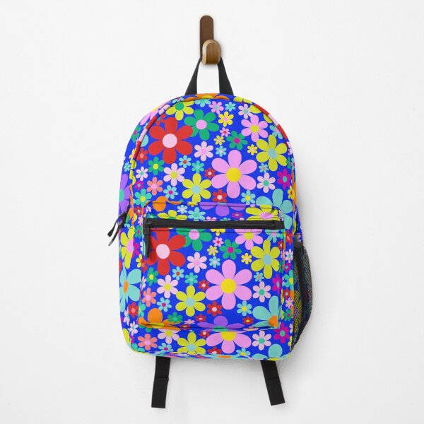 Item preview, Dopamine hit in all the colours - flower power retro florals straight from the 1970s - hot pink, lime, royal blue, sky blue designed and sold by BlackDogArtists.