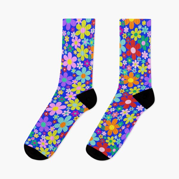 Item preview, Dopamine hit in all the colours  -  flower power retro florals straight from the 1970s - hot pink, lime, royal blue, sky blue  designed and sold by BlackDogArtists.