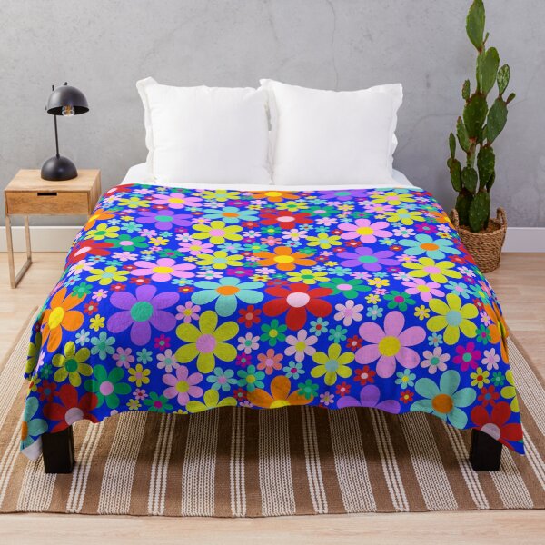 Item preview, Dopamine hit in all the colours - flower power retro florals straight from the 1970s - hot pink, lime, royal blue, sky blue designed and sold by BlackDogArtists.