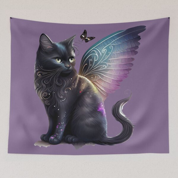 Item preview, Black winged cat and butterfly designed and sold by Astralia.