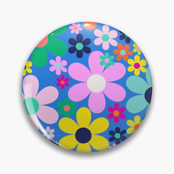 Artikelvorschau, Himmelblau und üppig – Flower-Power-Retro-Blumen direkt aus den 1970er Jahren – Pink, Limette, Königsblau, Himmelblau entworfen und verkauft von BlackDogArtists.