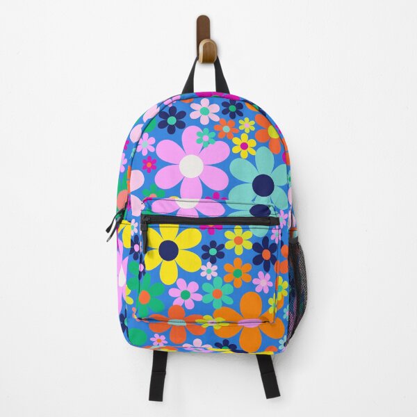Item preview, Sky blue and luscious - flower power retro florals straight from the 1970s - hot pink, lime, royal blue, sky blue designed and sold by BlackDogArtists.