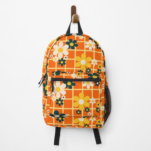 Item preview, Bold flower power retro florals straight from the 1970s - Orange and Gold designed and sold by BlackDogArtists.
