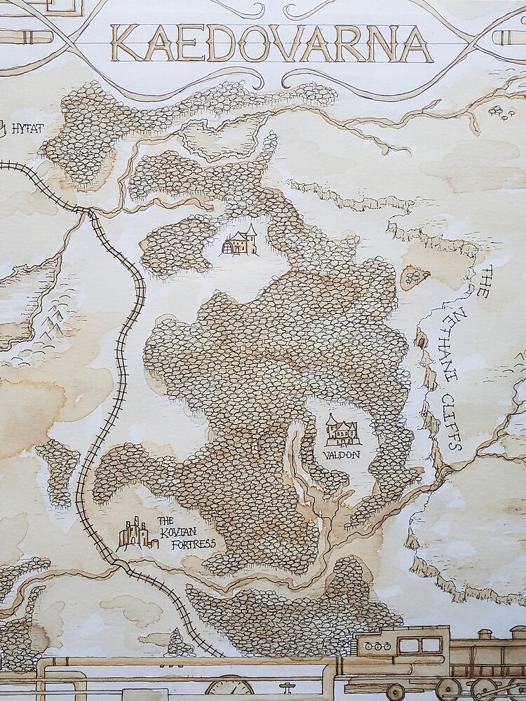 Thumbnail 3 of 3, Drawstring Bag, Steampunk Map of Kaedovarna from "The GhostMaker" designed and sold by ScharaReeves.