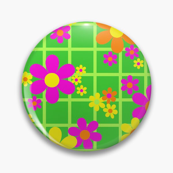 Artikelvorschau, Kräftige Limetten-Flower-Power-Retro-Blumen direkt aus den 1970er Jahren - Orange, Gelb und Pink auf Limette entworfen und verkauft von BlackDogArtists.