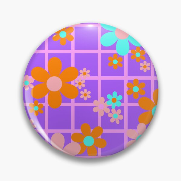 Artikelvorschau, Kräftige violette Flower Power Retro-Blumen direkt aus den 1970er Jahren - Orange, Aqua und Pink auf Lila entworfen und verkauft von BlackDogArtists.